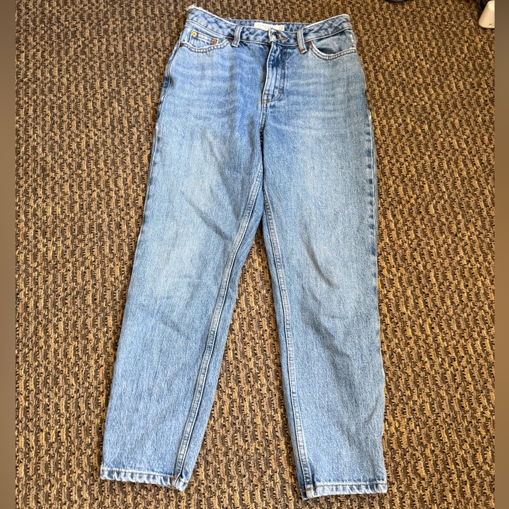 Topshop Moto Mom Jeans Petite W25 L28 High Rise Light Wash Mom Jeans